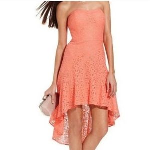 BETSEY JOHNSON Sweetheart neckline Strapless low/high Eyelet Peach Dress Size 4